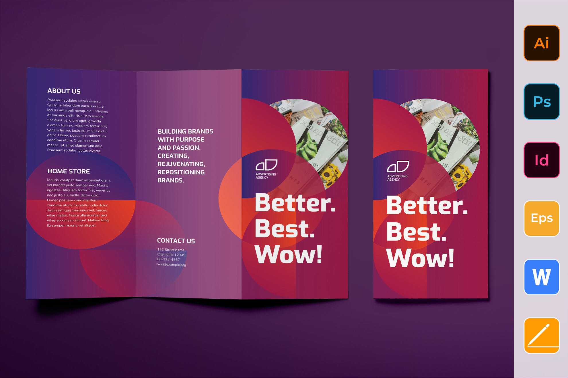 三折页设计风格广告代理公司传单设计模板 Advertising Agency Brochure Trifold插图