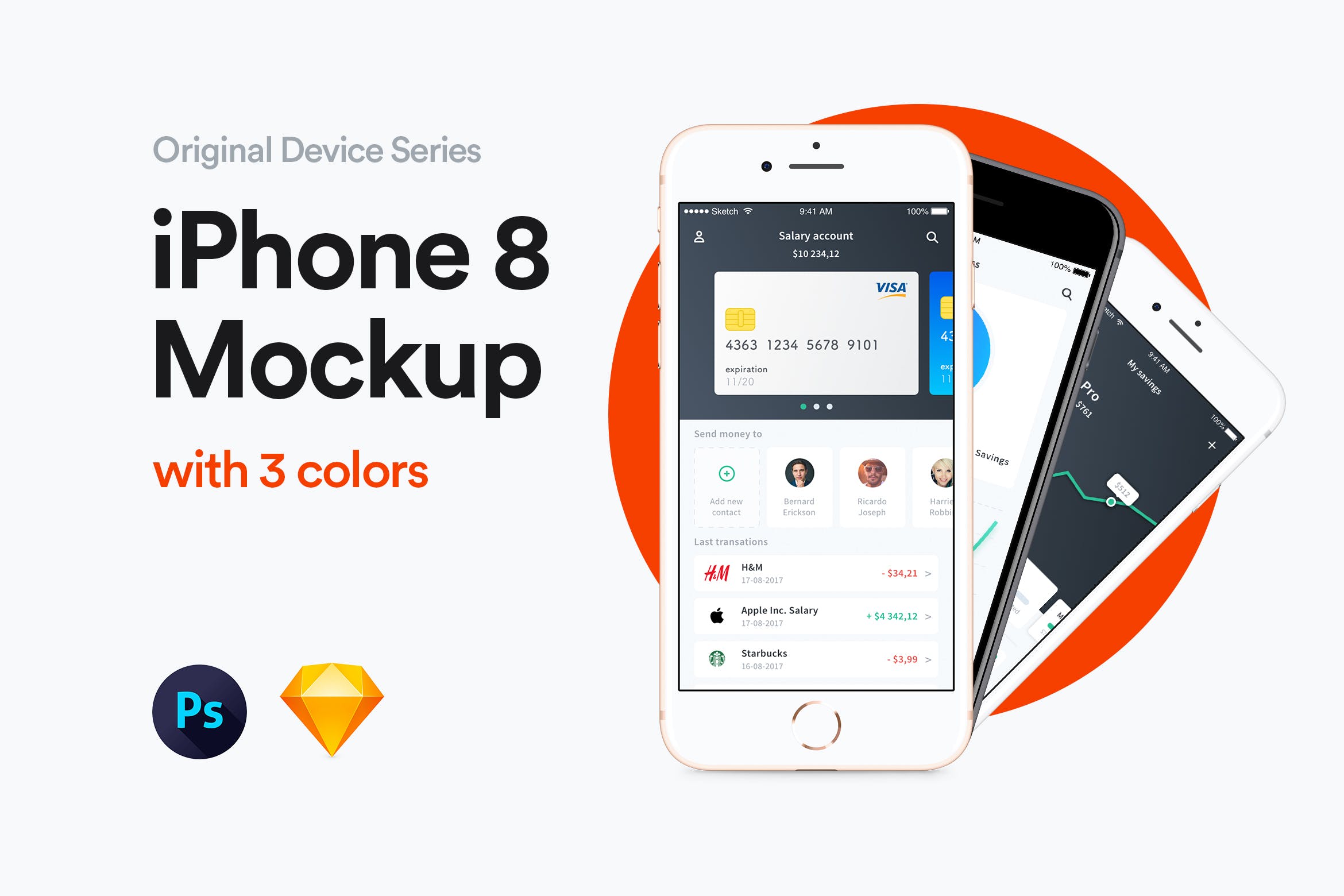三种配色iPhone 8手机屏幕预览样机模板 iPhone 8 Mockup插图