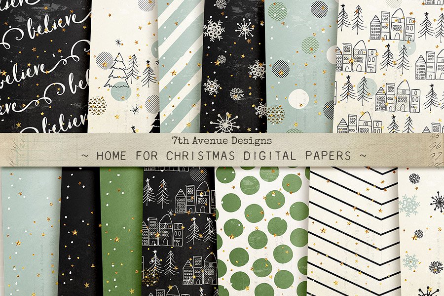 圣诞节元素纸质背景素材 Home for Christmas Digital Papers插图