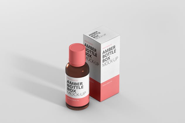 琥珀色药物瓶子&盒子设计样机 Amber Bottle Box Mockup插图(3)