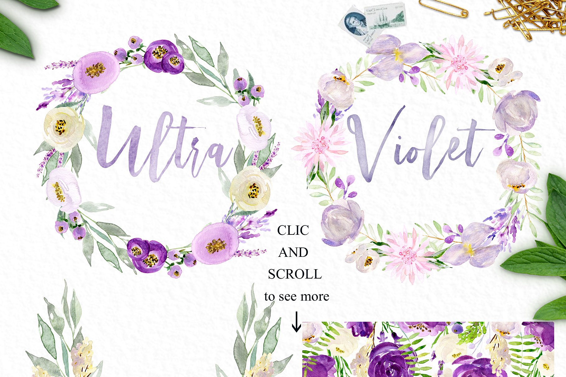 紫色水彩丁香花剪贴画 Ultraviolet watercolor lilac flowers插图(5)