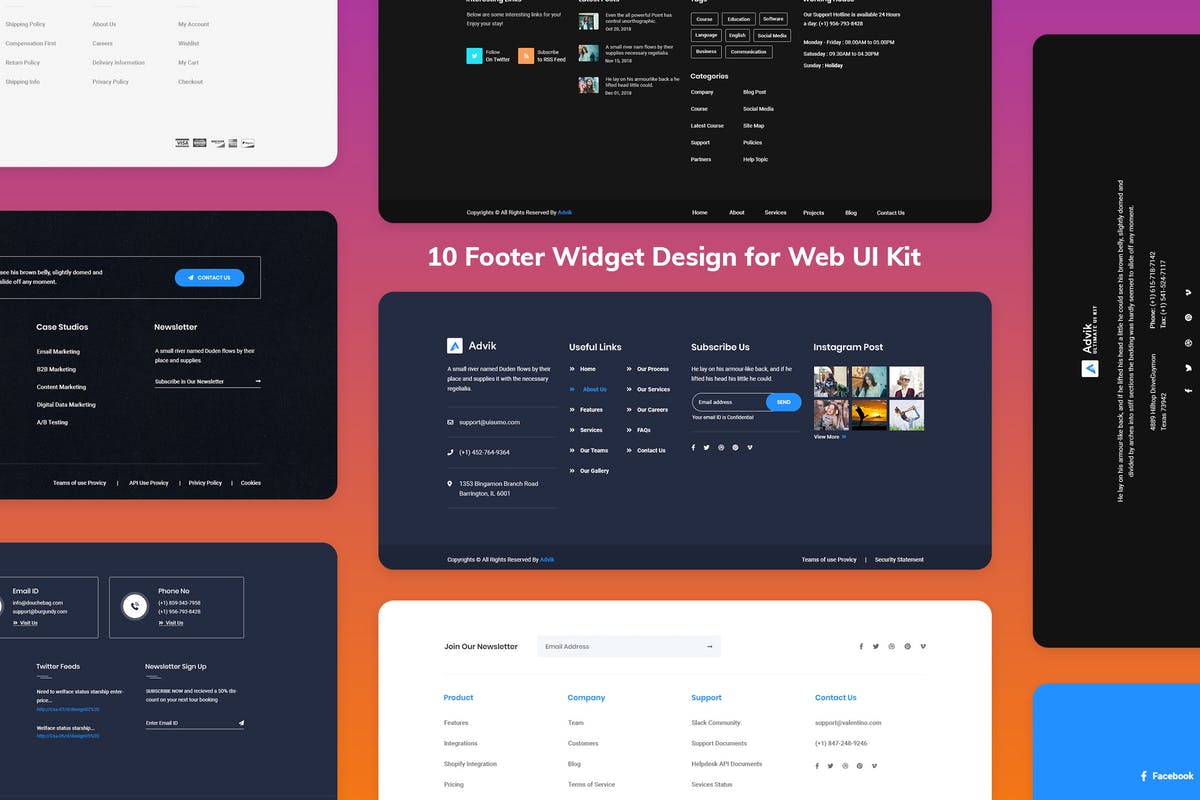 10款网页页脚设计UI模板 10 Footer Widget Design for Web-UI Kit插图