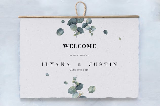 桉树叶子婚礼邀请函设计模板 Eucalyptus Foliage Wedding Suite插图(5)