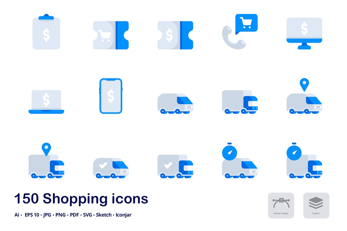 150枚购物&电子商务主题双色调扁平化图标素材 Shopping and E-commerce Accent Duo Tone Icons插图(8)