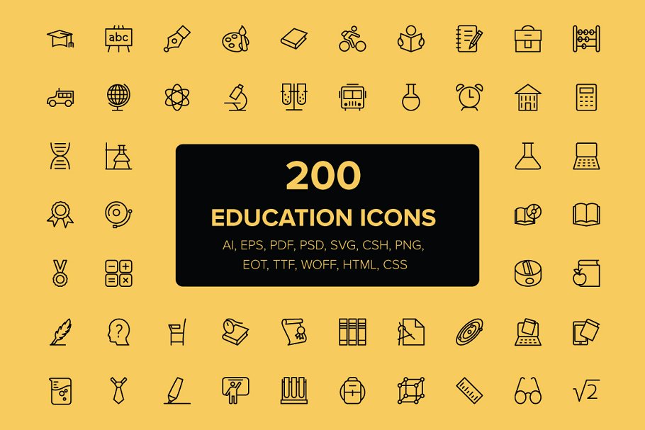 200枚教育主题图标 200 Education Icons插图