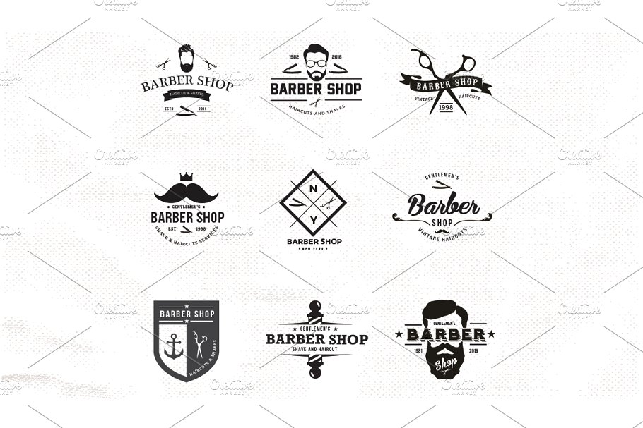 理发店店招Logo标志设计模板 Barber Shop Logo Set插图
