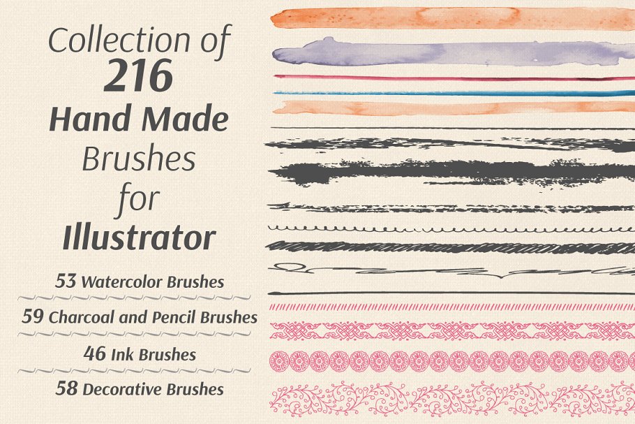 手工制作混合画笔AI笔刷 Collection of Hand Made Brushes插图