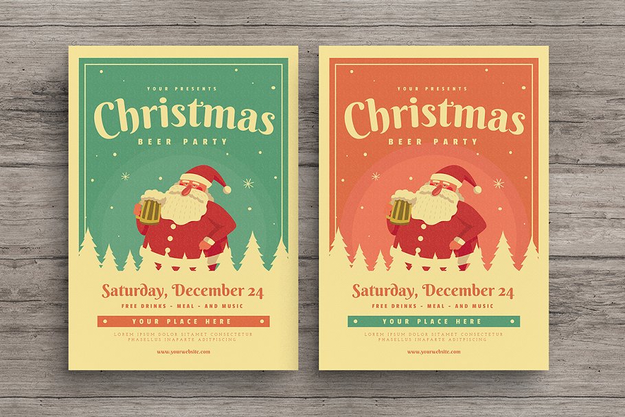 复古圣诞派对宣传海报设计模板 Christmas Beer Event Party Flyer插图