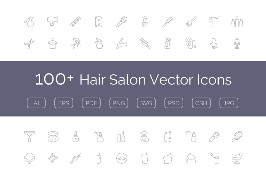100+美发沙龙主题工具矢量图标 100+ Hair Salon Vector Icons插图