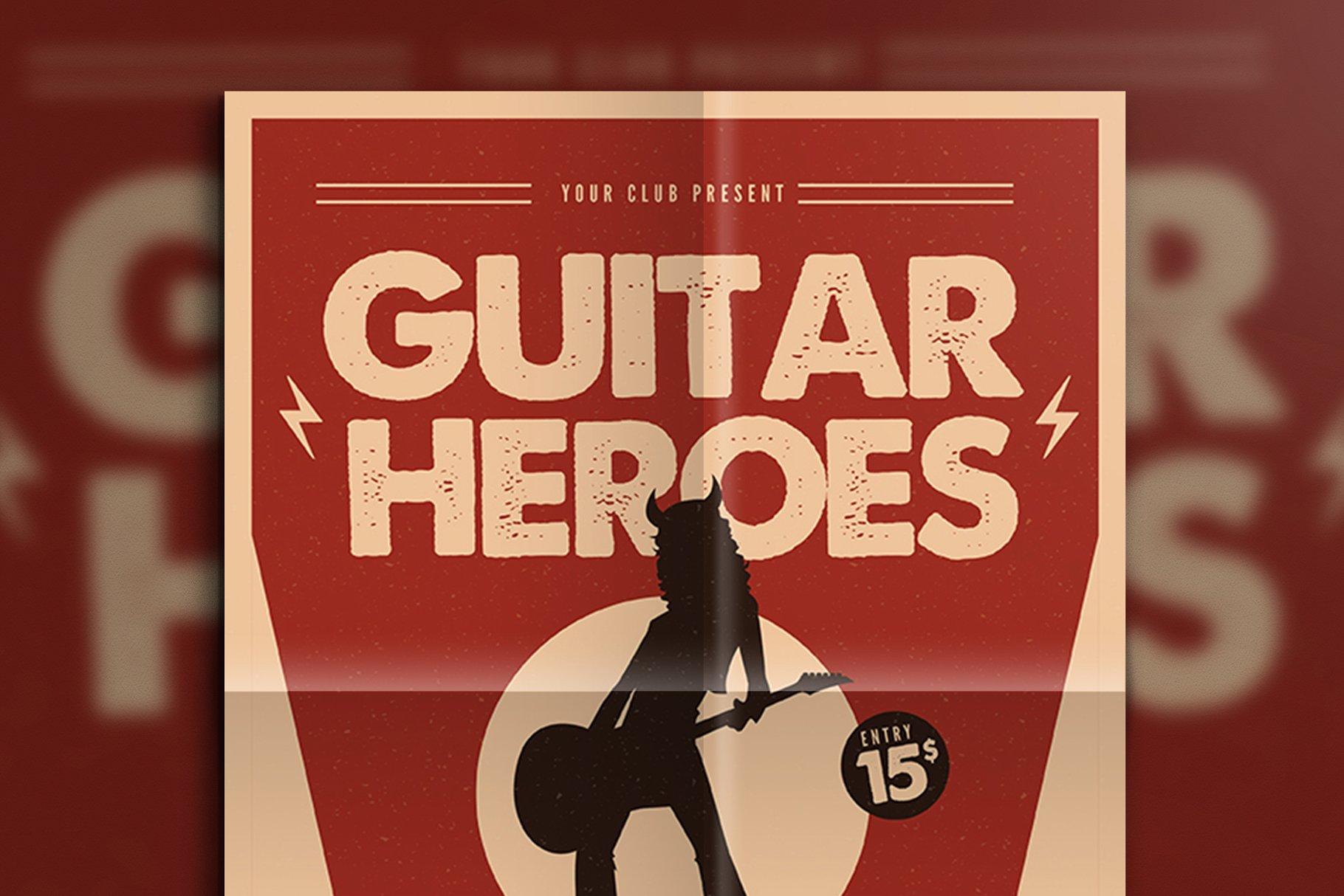 吉他音乐活动海报设计模板 Guitar Heroes Flyer插图(1)