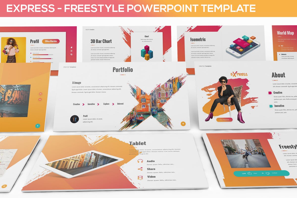 商业演示创意PowerPoint幻灯片模板 Express – Freestyle Powerpoint Template插图