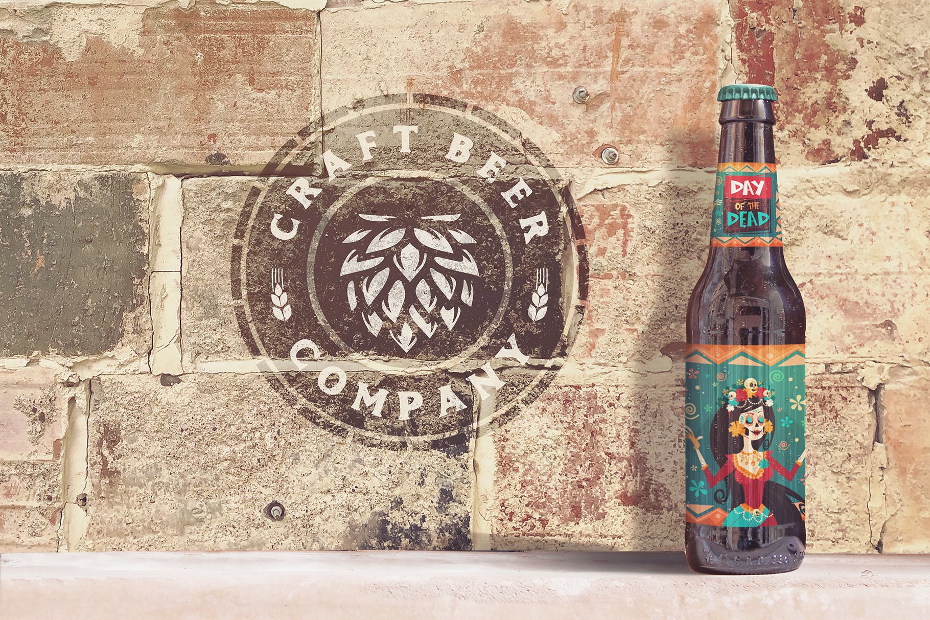 砖墙背景啤酒瓶外观设计样机模板 Brick Backgrounds Beer Mockup插图(2)