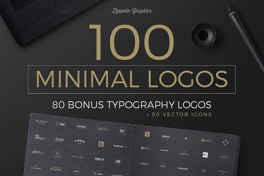 100个小微Logo模板及80个版式Logo模板 100 Minimal Logos + BONUS插图