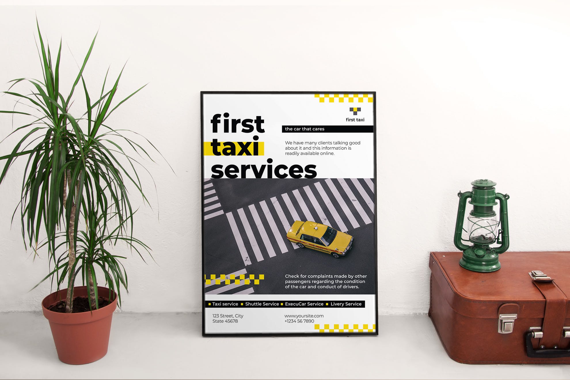 出租车/网约车公司宣传海报设计模板 Taxi Services Poster插图(2)
