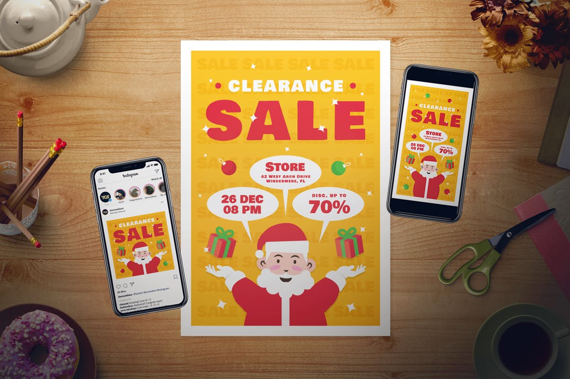 店铺圣诞节促销活动传单海报设计模板 Christmas Sale Flyer Set插图(1)