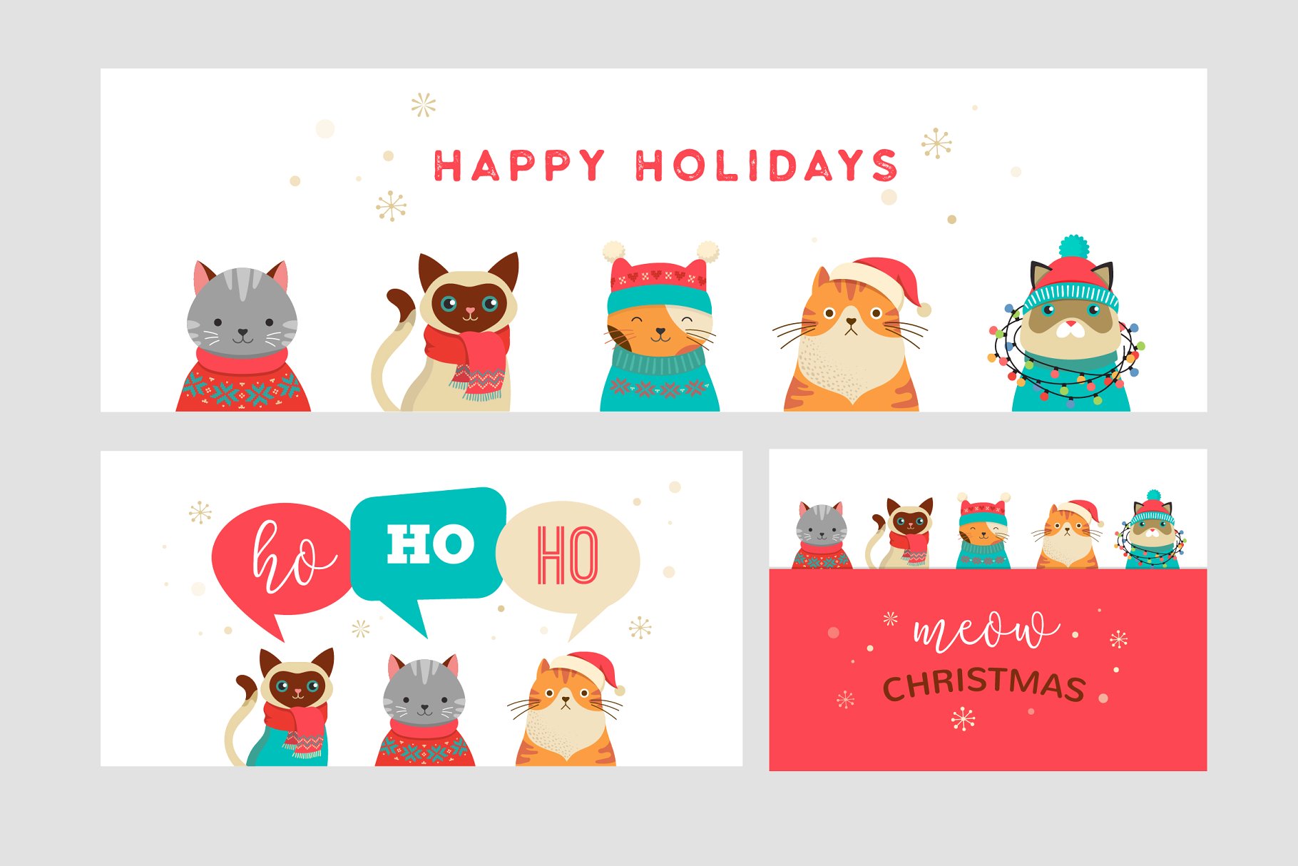 可爱的卡通圣诞猫系列手绘剪贴画 Cute Christmas Cats Bundle插图(2)