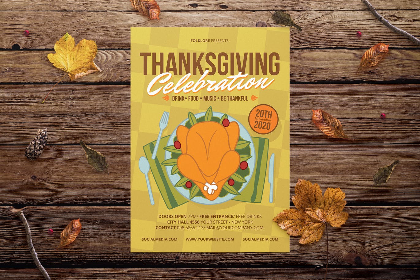 感恩节庆祝美食主题活动海报传单设计模板 Thanksgiving Celebration插图