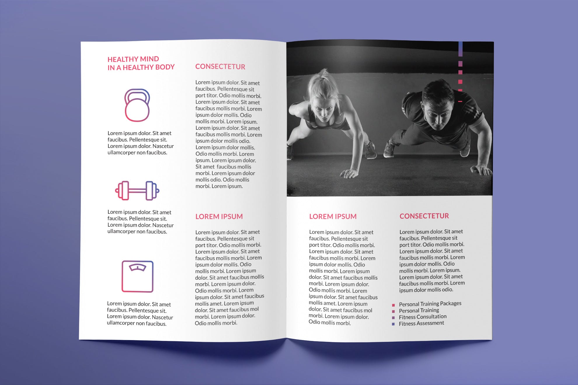 健身俱乐部/工作室对折页宣传单设计模板 Fitness Studio Brochure Bifold插图(2)