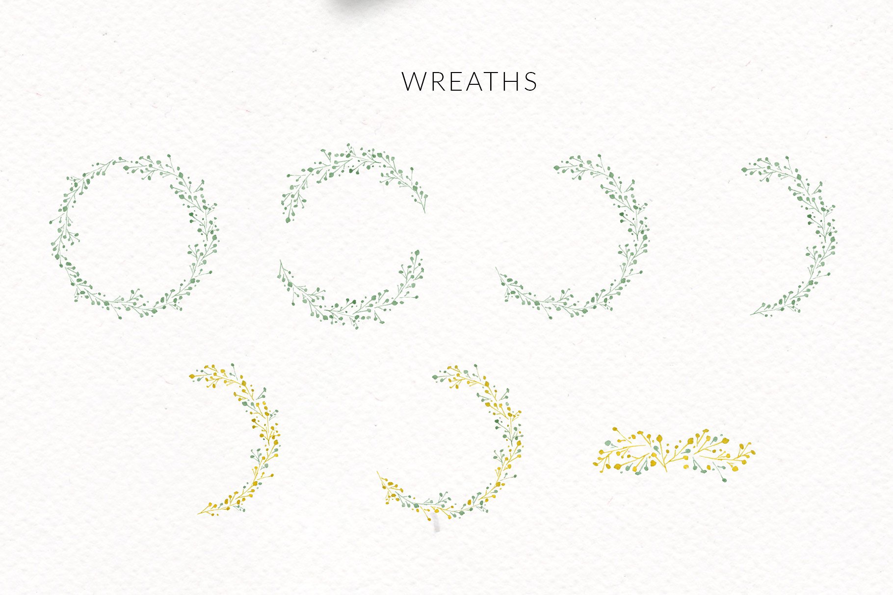 8款翡翠绿水彩手绘花环 8 Watercolor Wreaths Emerald Gold插图(3)