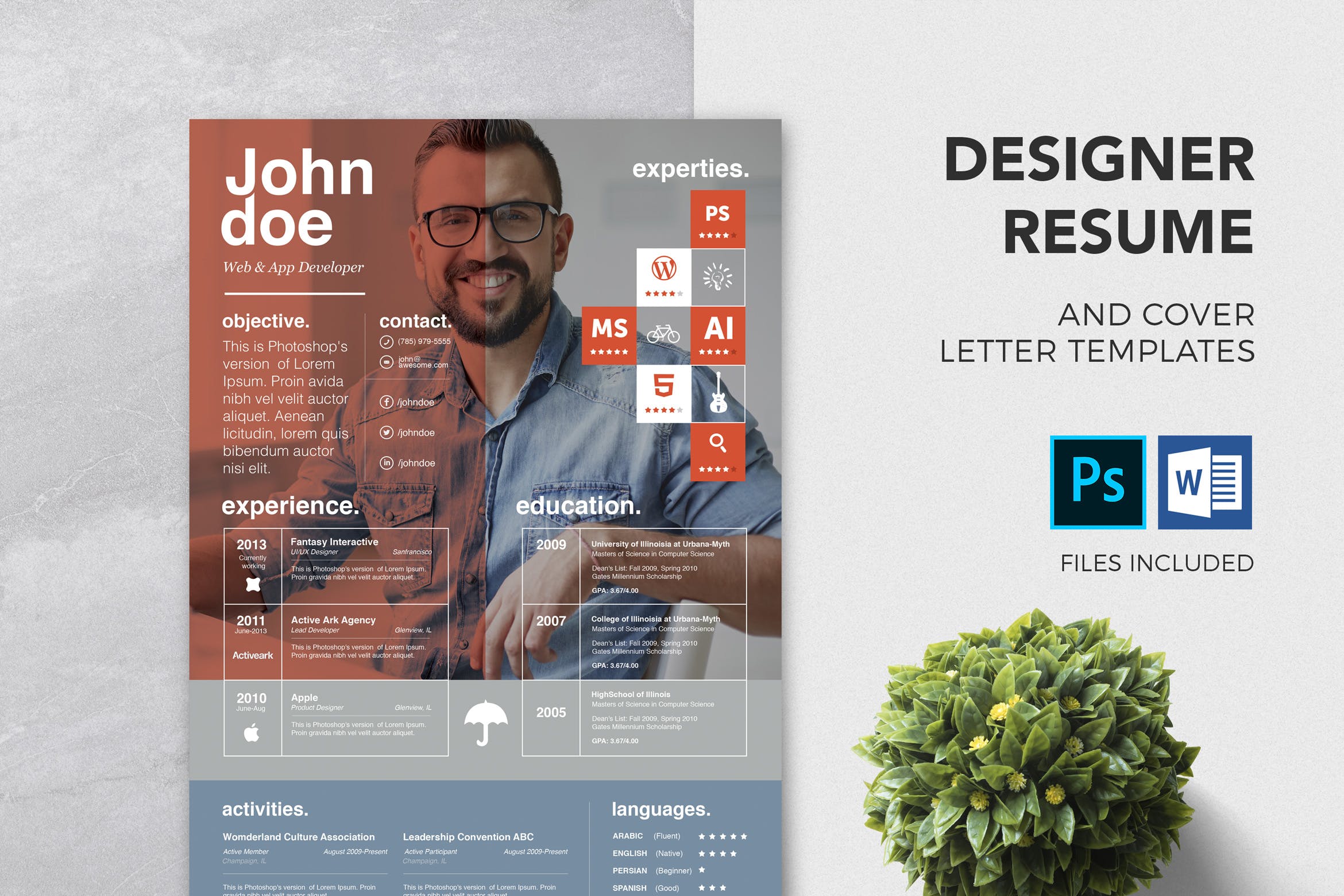 设计师个人简历＆介绍信设计模板 Designer Resume & Cover Letter Template插图