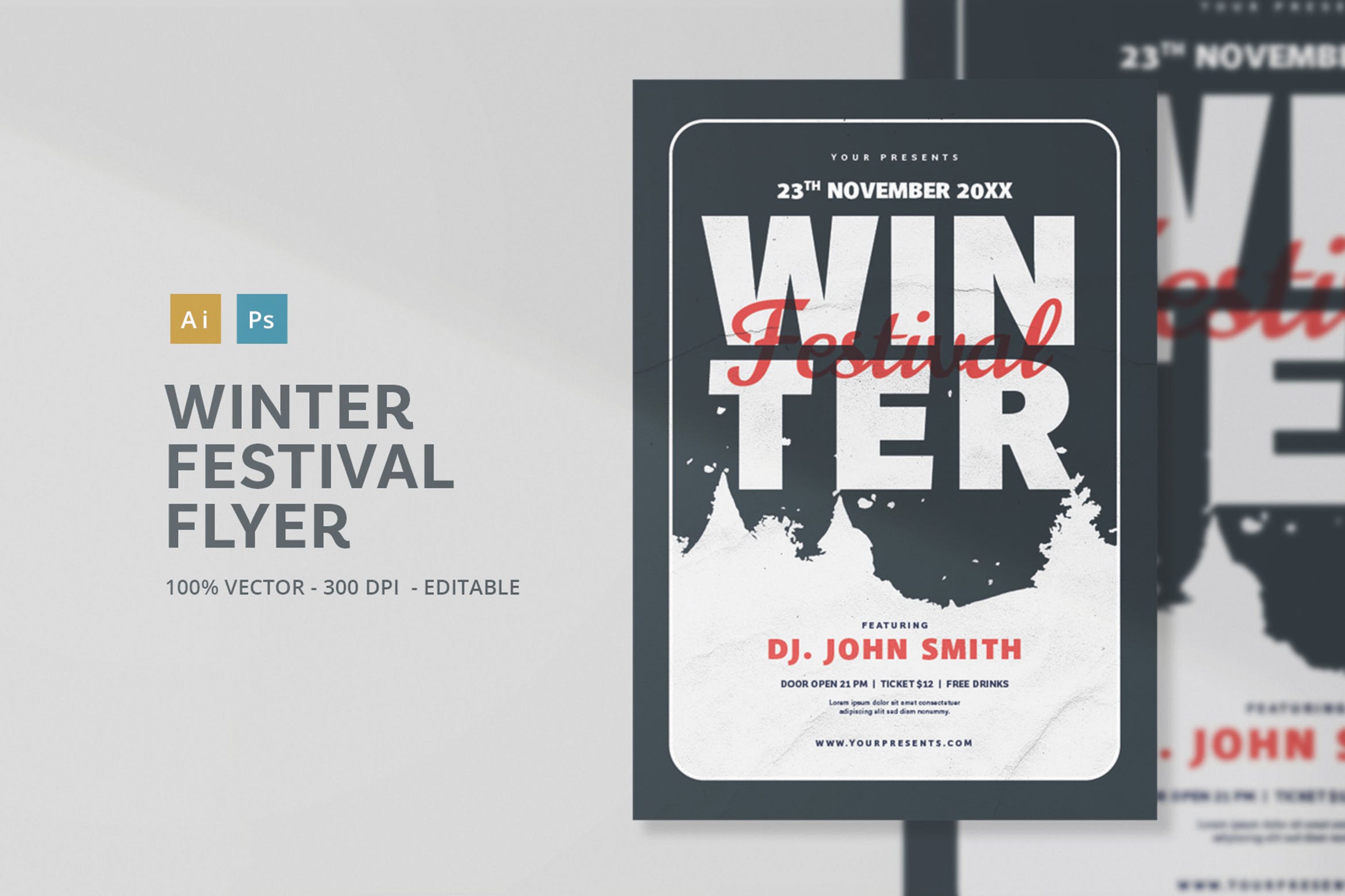 冬季主题活动雪景背景海报传单设计模板v1 Winter Festival Flyer插图
