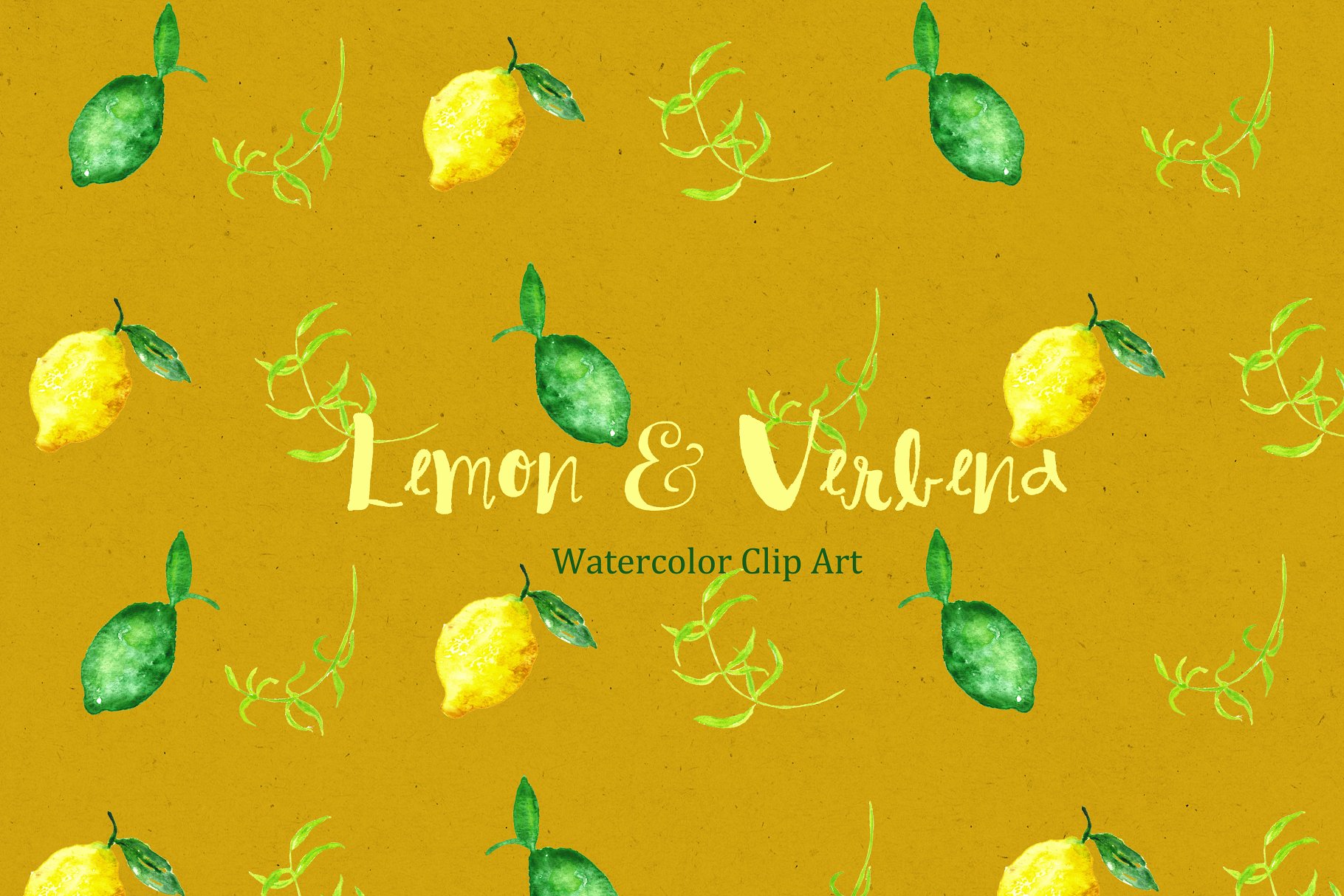 浪漫温柔的水彩柠檬马鞭草元素 Lemon & verbena. watercolors插图(2)