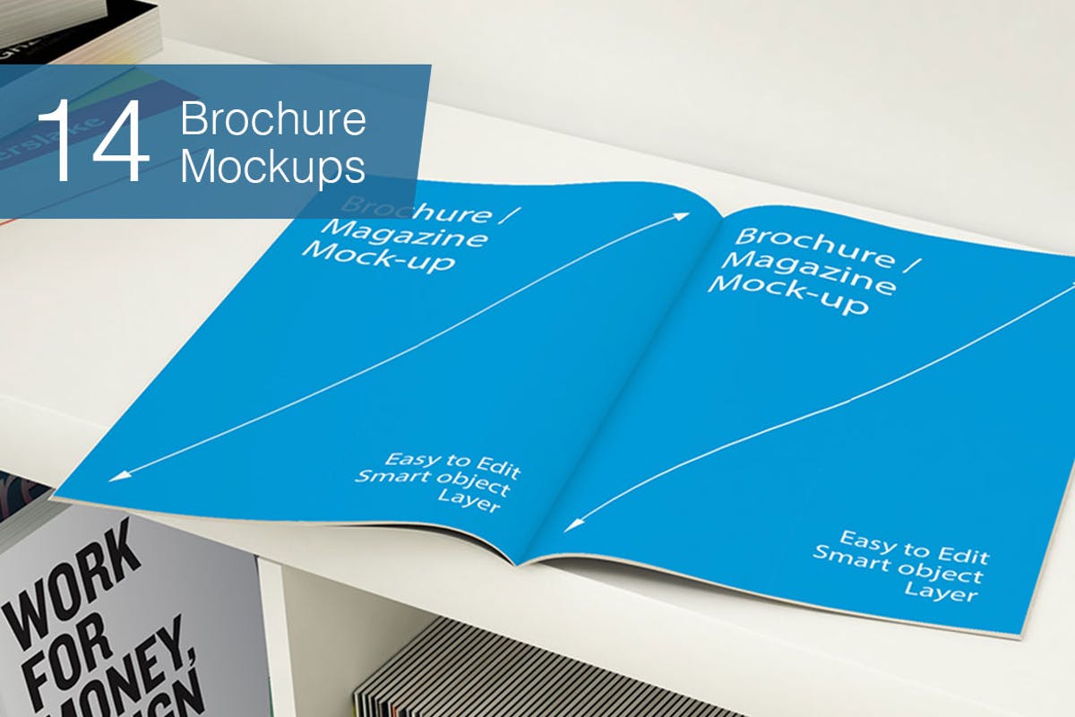 A4杂志宣传册印刷品样机 Brochure Mockups – 14 poses插图