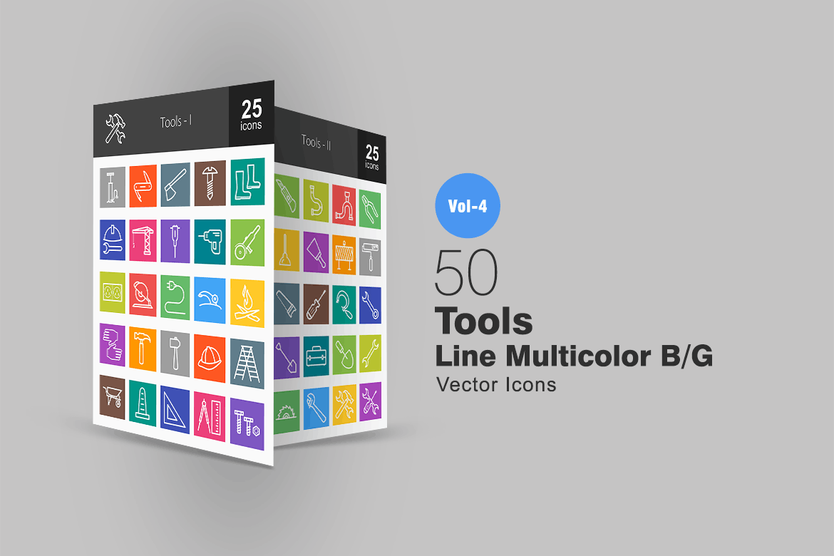 50枚工具多彩线条图标素材 50 Tools Line Multicolor Icons插图