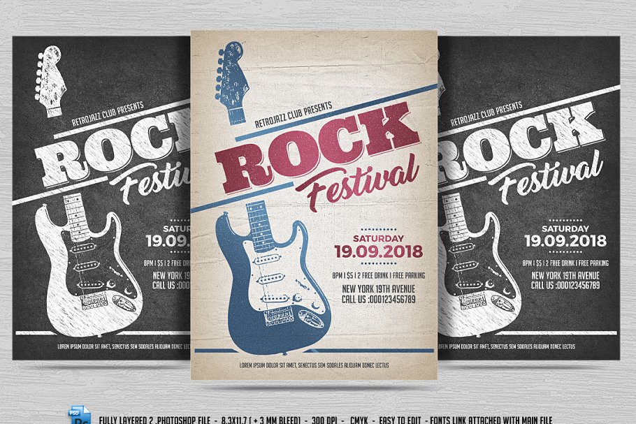 摇滚音乐派对活动传单模板 Rock Festival Flyer插图