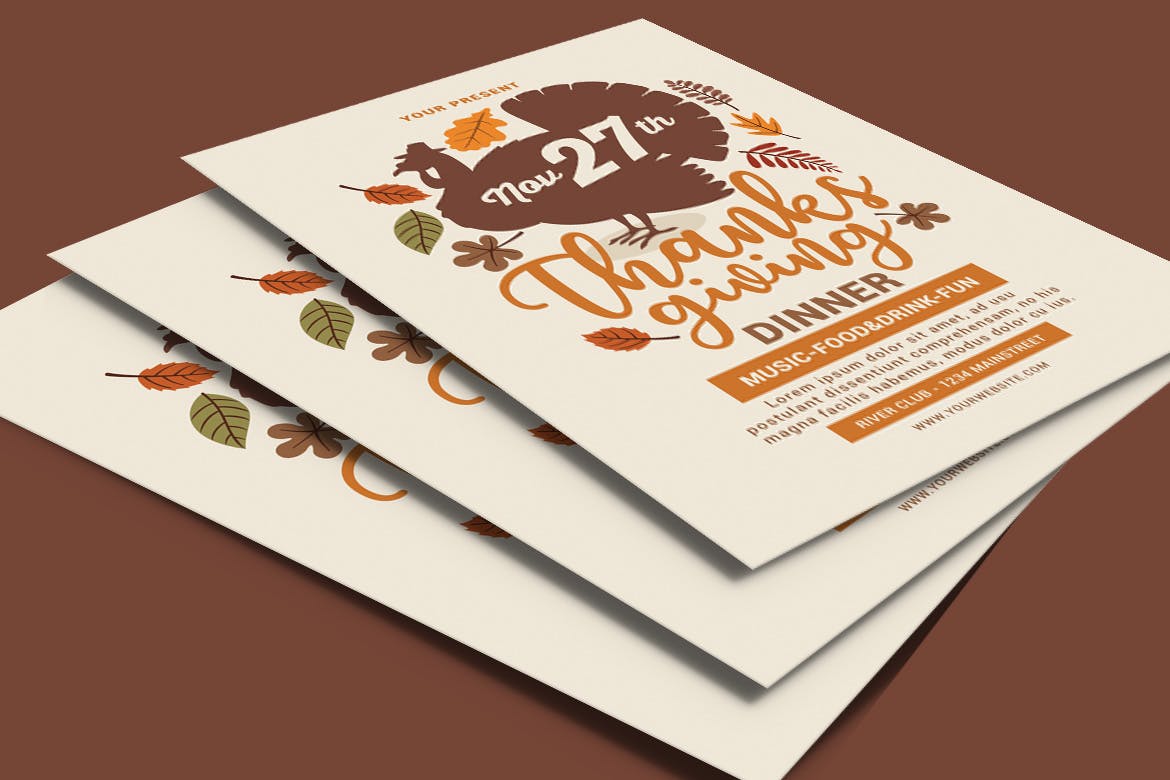 感恩节火鸡美食派对宣传海报传单模板 Thanksgiving Flyer插图(3)