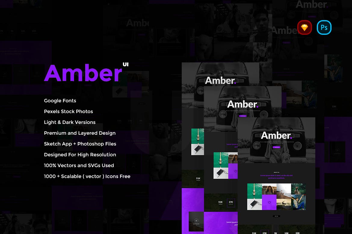 现代简约创意网站UI设计套件 Amber UI Kit插图(4)