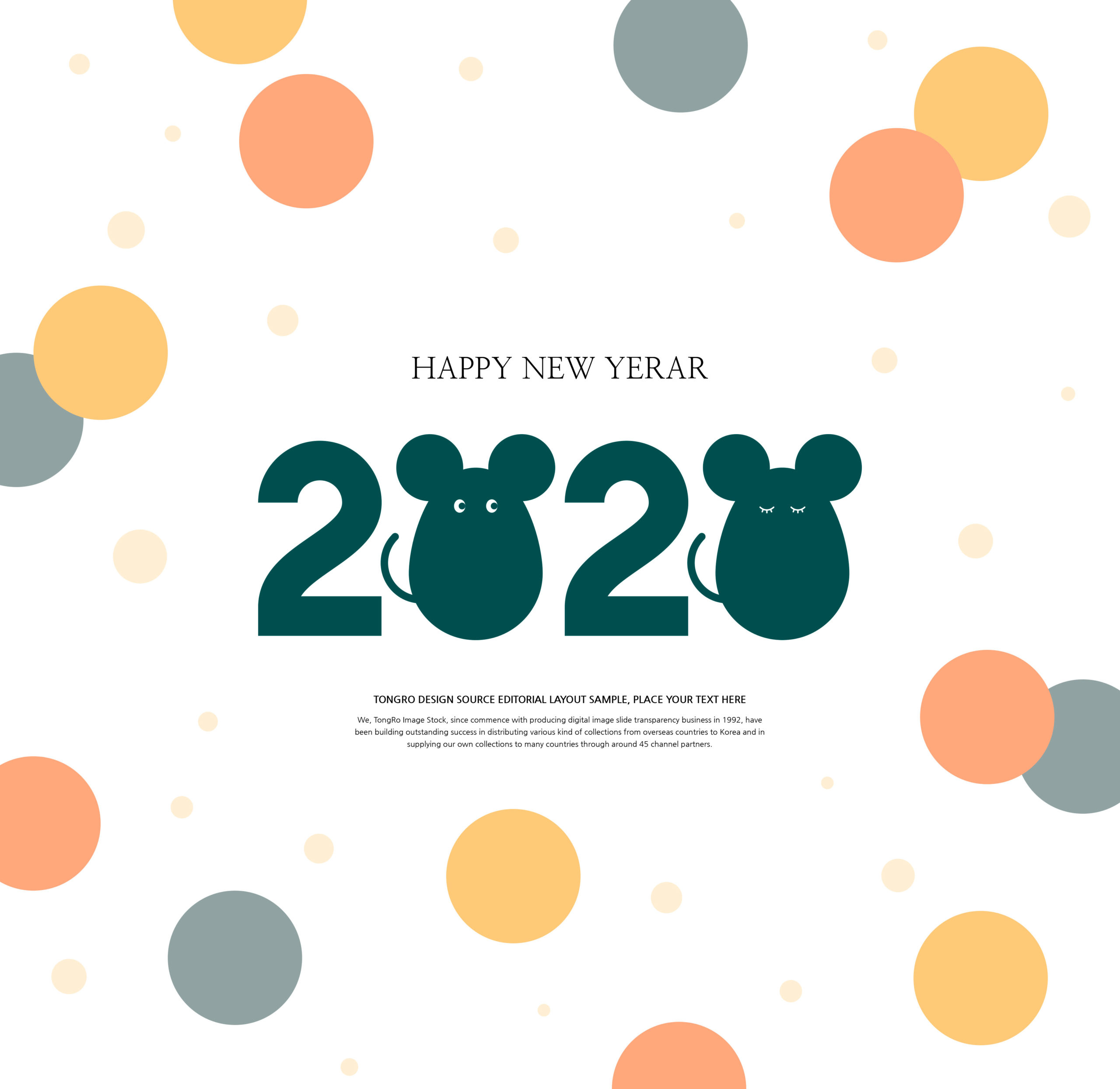 创意可爱的2020鼠年新年快乐祝语方形海报模板套装插图(6)