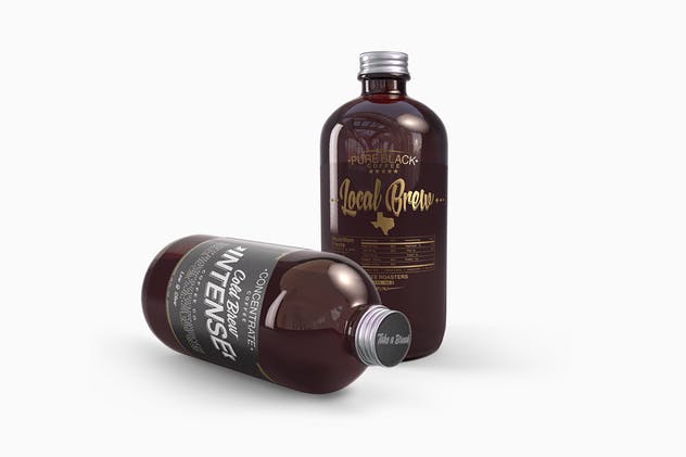 琥珀色冷酿咖啡玻璃瓶饮料瓶样机 Cold Brew Coffee Amber Glass Bottle Mockup插图(7)