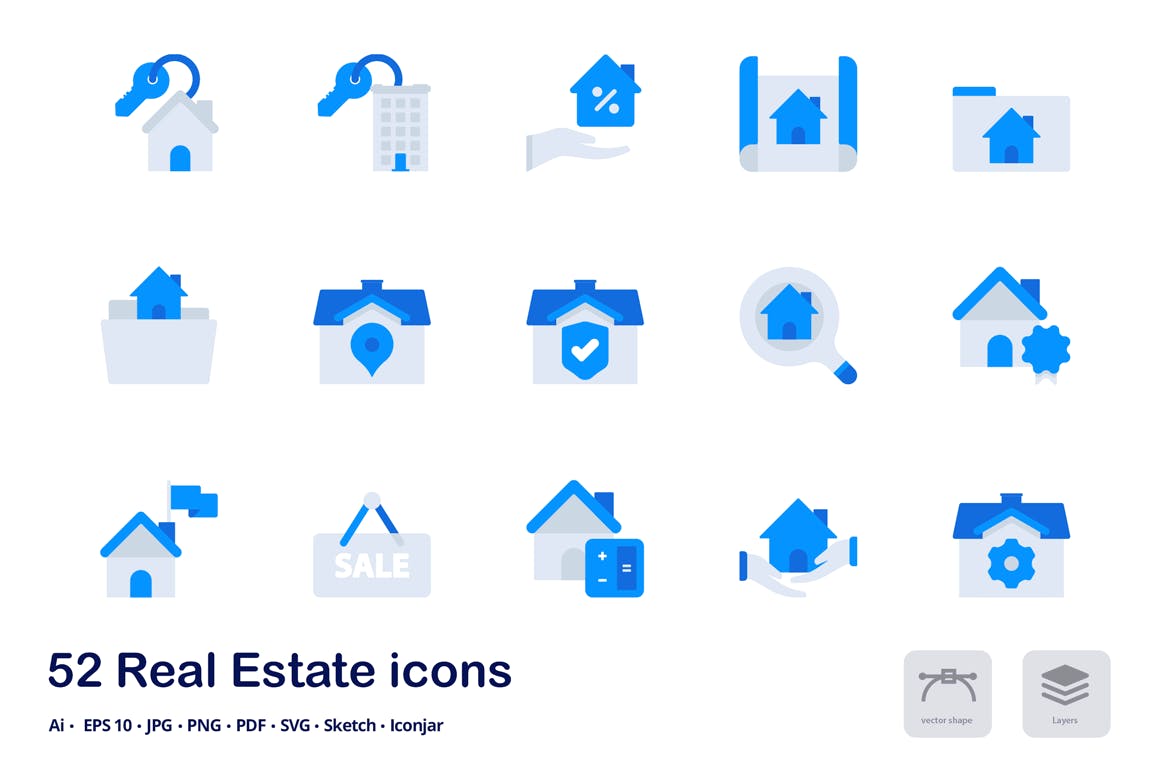 租房房地产销售主题双色调扁平化图标 Real Estate Accent Duo Tone Icons插图(1)
