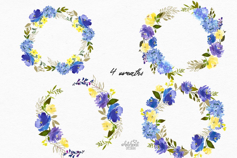 皇家蓝色水彩花卉剪贴画 Royal Blue Watercolor Floral Clipart插图(3)