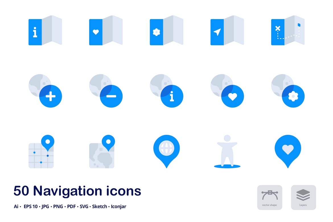 地图导航UI设计双色调扁平化矢量图标 Navigation Accent Duo Tone Flat Icons插图(1)