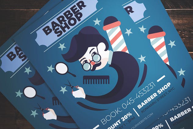 嬉皮漫画风格理发店美发沙龙促销活动海报模板 Barber Shop Flyer插图(1)