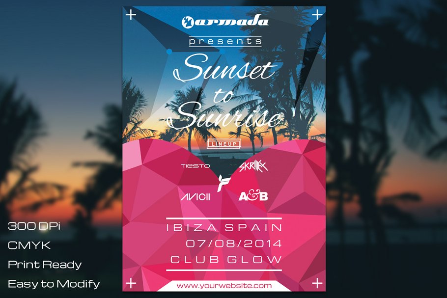 海滩派对活动宣传单制作模板 Sunset to Sunrise Flyer插图
