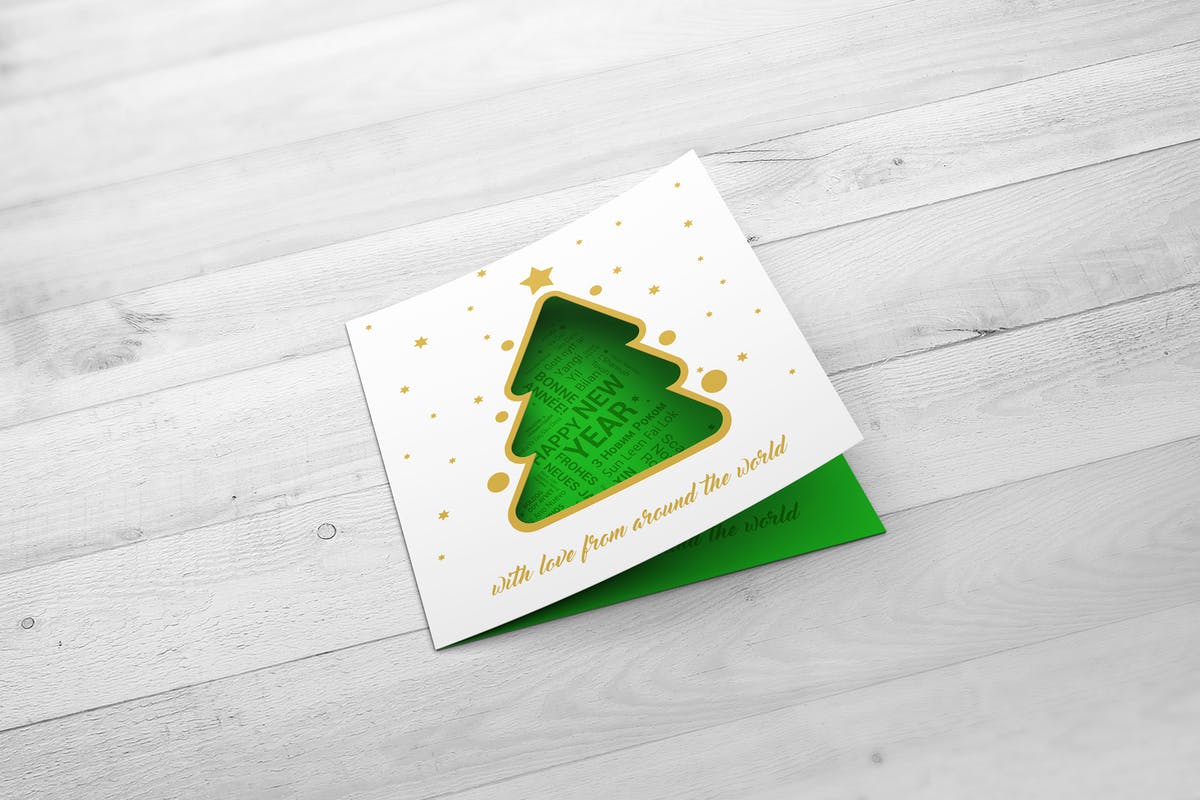 镂空设计圣诞节/新年贺卡样机模板 Christmas New Year Card Mock-Up插图