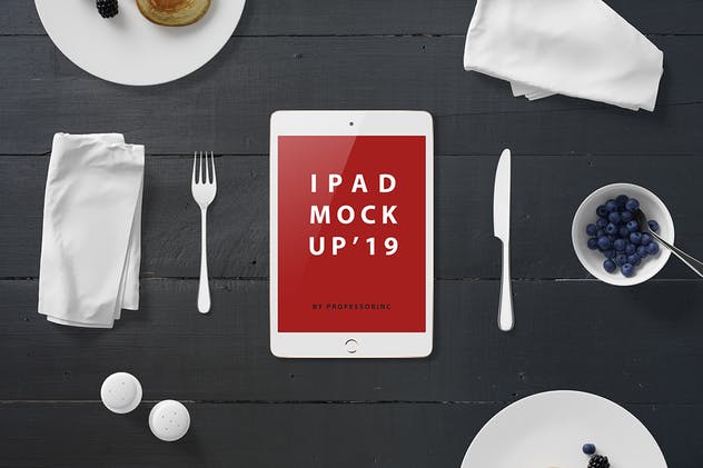 西式早餐场景iPad Mini设备展示样机 iPad Mini Mockup – Breakfast Set插图(1)
