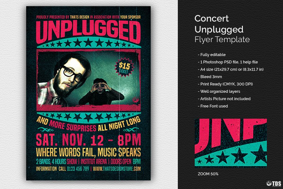 小众音乐派对活动传单PSD模板 Concert Unplugged Flyer PSD插图