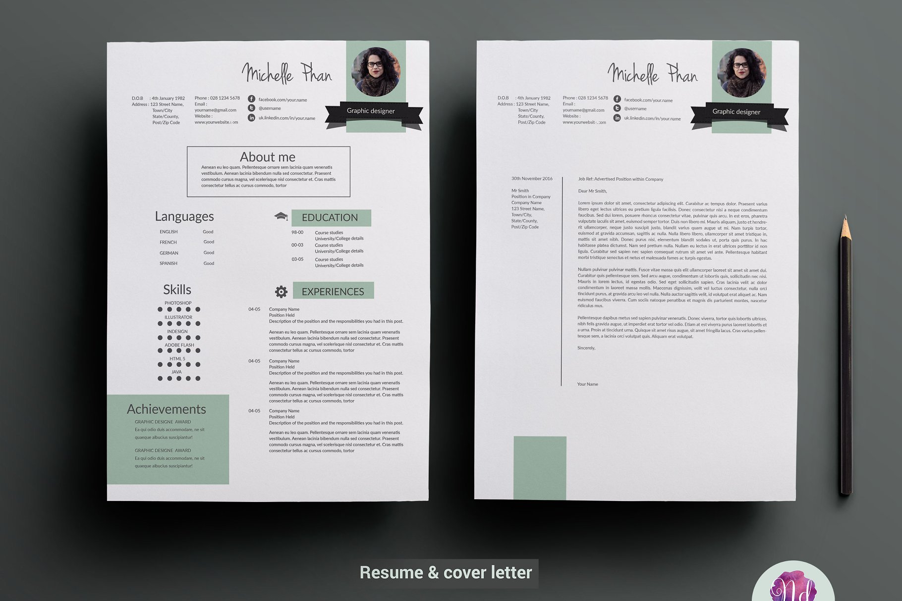 二合一简约简历模板 Resume template插图