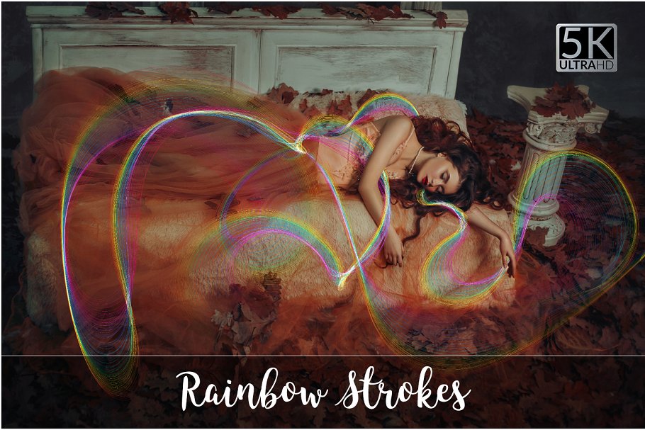 5K分辨率彩虹笔画叠层背景 5K Rainbow Strokes Overlays插图