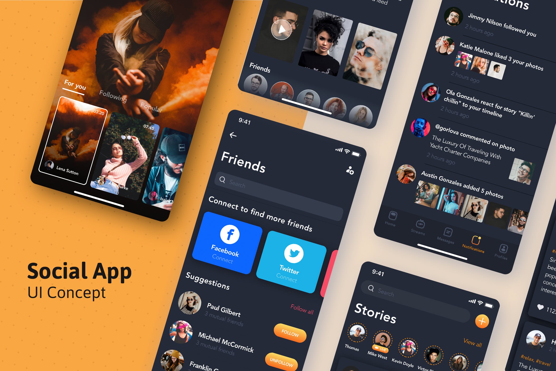 视频直播社交APP应用界面设计SKETCH模板 Social App for Live Video – SKETCH Version插图