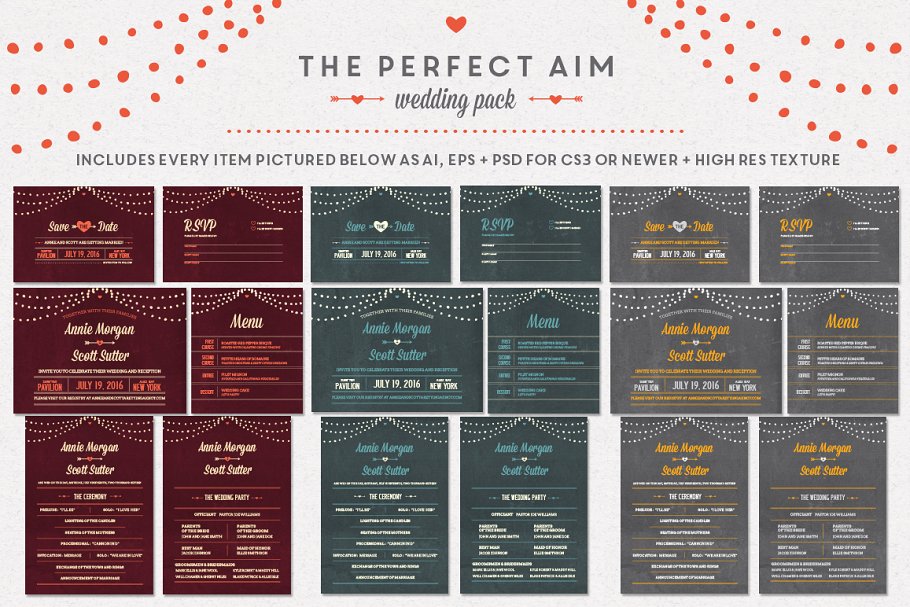 完美婚礼婚宴邀请设计物料模板合集 Perfect Aim Wedding Pack Templates插图(4)