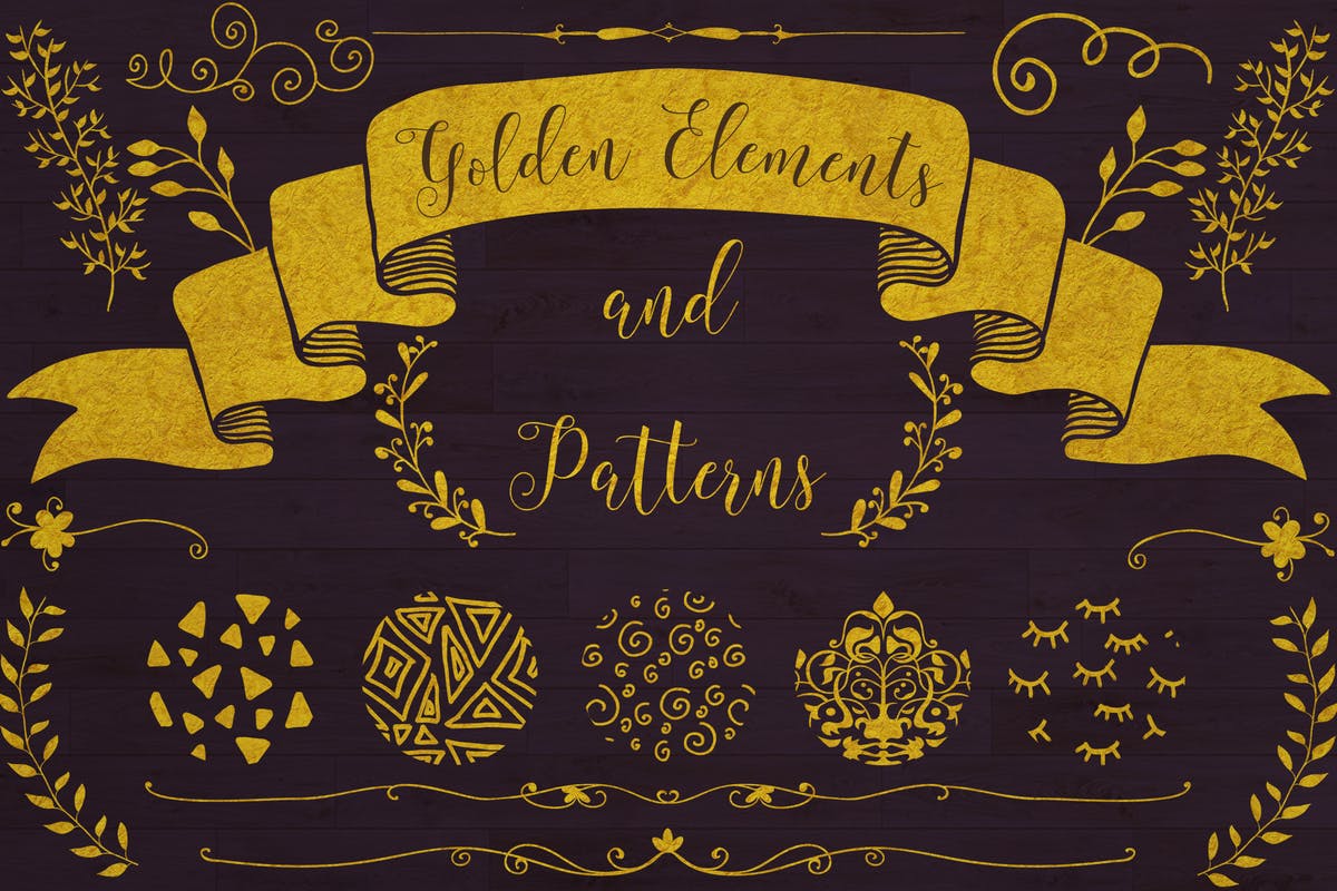 黄金金色设计装饰图案纹理素材 Golden Elements + 20 Patterns插图