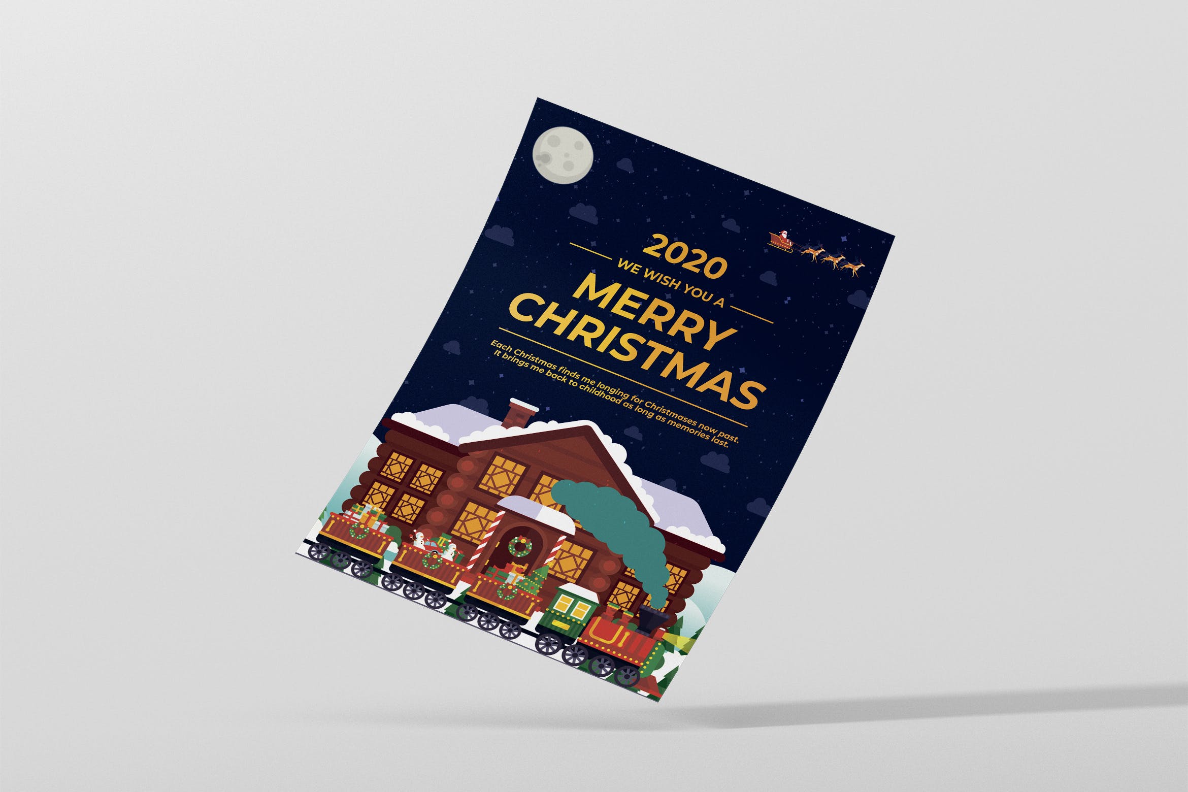 圣诞屋/礼物火车背景圣诞节主题海报传单模板 Christmas Flyer插图