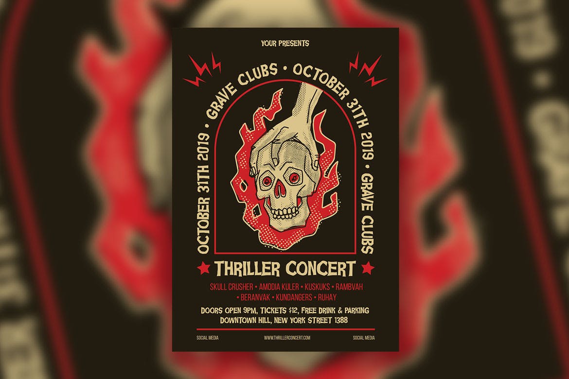 万圣节音乐会活动宣传海报设计模板 Halloween Concert插图(1)