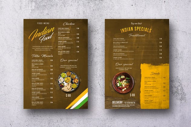 印度乡村美食菜单PSD模板套装 Indian A4 & US Letter Food Menu Bundle插图(3)