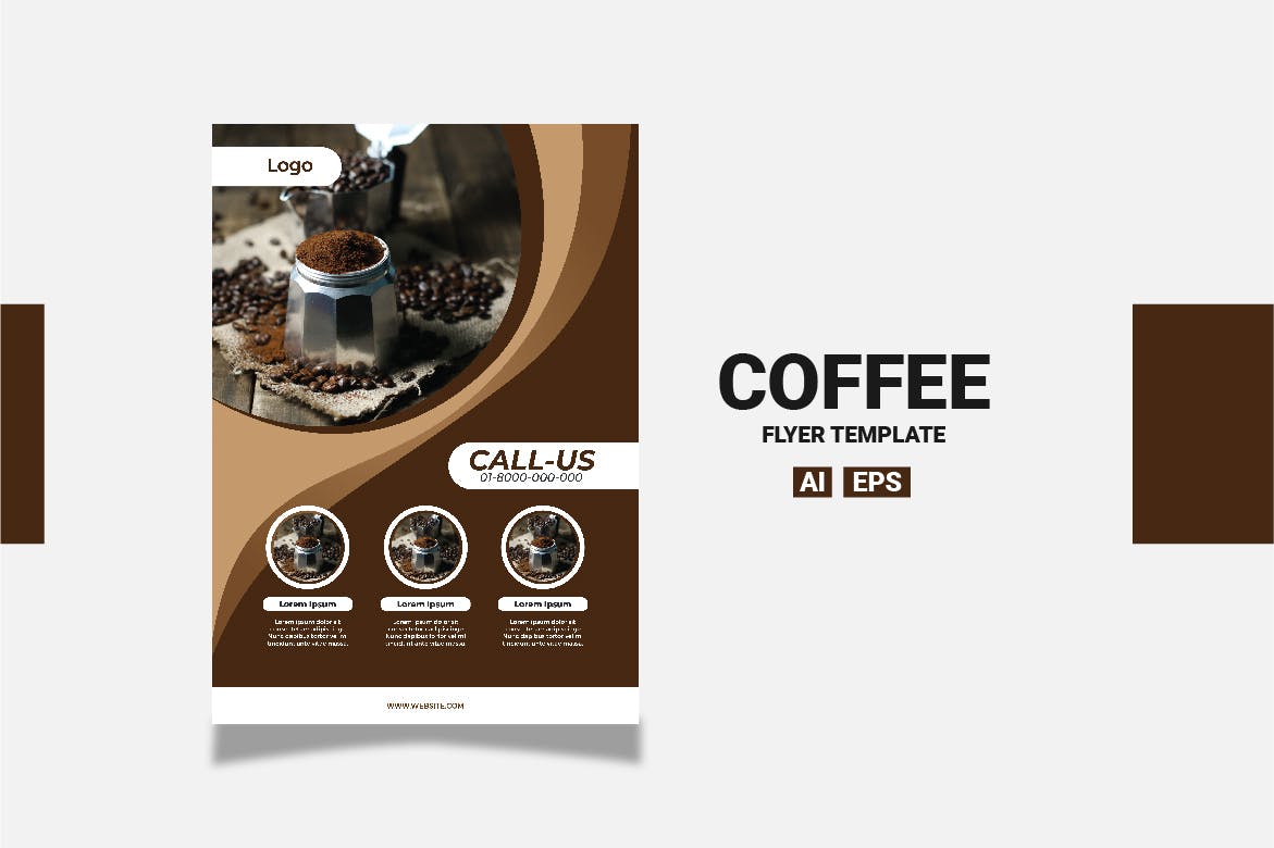 咖啡品牌/咖啡店推广广告传单设计模板 Brown Coffee Flyer插图(1)